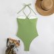 thumbnail image 5 of Conjunto de Bikini de Cintura Alta para Mujeres Color Sólido Sexy Colgantes Ajustables Bikini, Diseño de Corte Alto sin Espalda para Piscina, Playa Y Vacaciones, 5 of 5