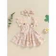 thumbnail image 6 of Aojekbee Baby Girls Summer Outfit Short Sleeves Rompers and Floral Suspender Skirt Headband 3 Piece Clothes Set, 6 of 10