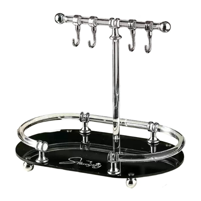 Soporte de joyería Soporte Bandeja de joyería Bandeja de tocador con 4 ganchos Plato de anillo para collares Pendientes de perfume Relojes Regalo de Negro