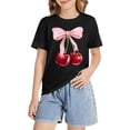 thumbnail image 4 of CPNG Girls Summer T-shirt Bow Cherry Print Loose Casual Stylish Crewneck Short Sleeve Cool Sports Top(Black,6-7 Years), 4 of 8
