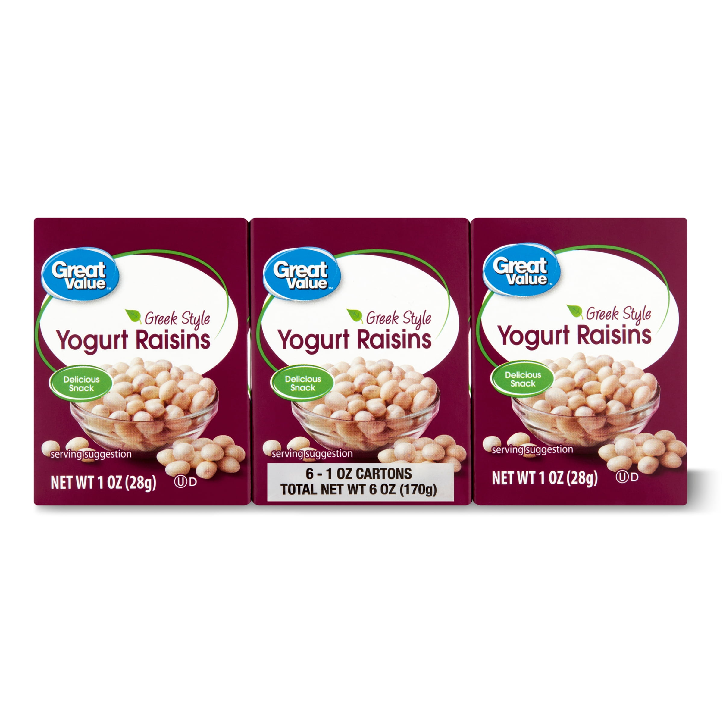 Great Value Greek Style Yogurt Raisins, 1 oz, 6 Count