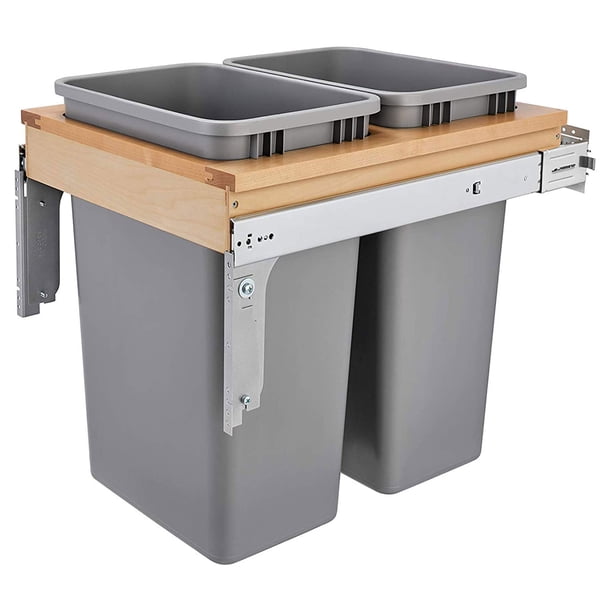 Bote de basura doble extraíble para debajo del armario, 50 litros, Rev-A-Shelf, plateado