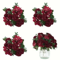 Ikeay 16 Heads Faux Hydrangea Silk Flower Bouquet, Artificial Plastic Plants for Home Decor, Table Centerpiece, Wedding Party Decoration (3-Pack) Red