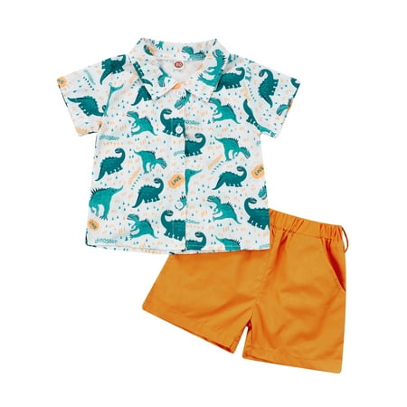 

CenturyX Kids Baby Boys Outfits Set Short Sleeve Dinosaur Print Shirt with Shorts Summer Suit Clothes Yellow 3-4 Years