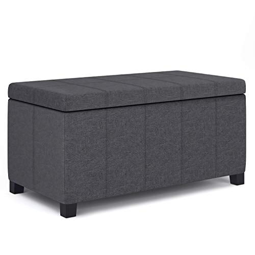 SIMPLIHOME Dover 36 inch Wide Rectangle Lift Top Storage Ottoman Bench in Slate Grey Linen Look Fabric, Footrest Stool, Coffee Table for the Living Room, Bedroom, and Kids Room, Contemporary