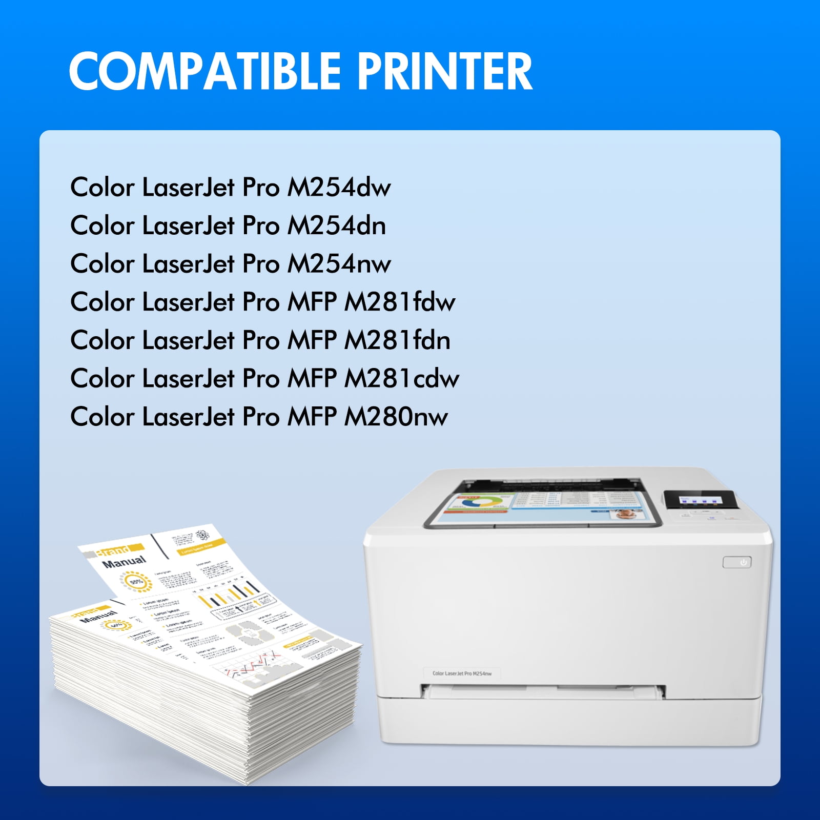 Vipink Compatible for HP 202X CF500X 202A CF500A Toner Cartridge Color LaserJet Pro MFP M281fdw M281cdw M254dw M254nw M254dn M281fdn Printer Ink 4-Pack