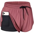 thumbnail image 1 of Womens Double Layer Drawstring Elastic Waist Athletic Shorts with Pockets, 1 of 6
