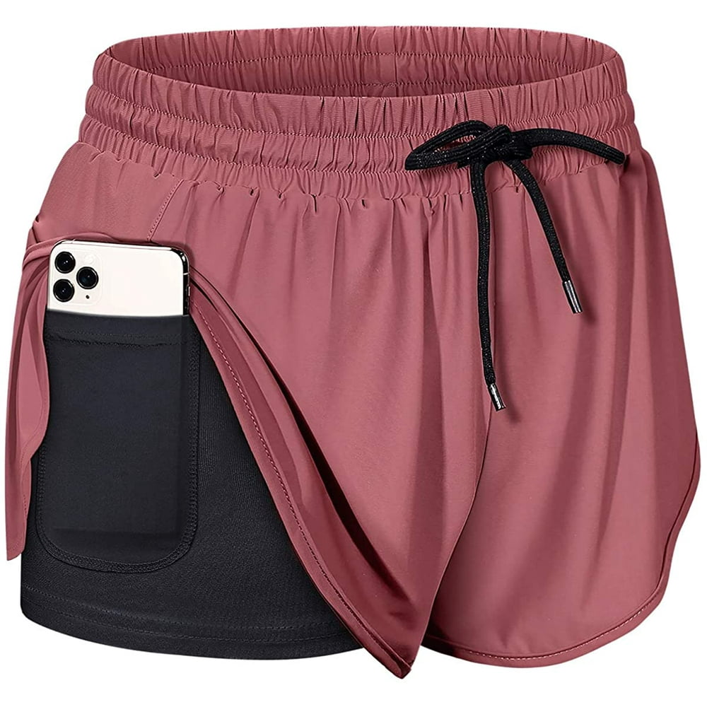 Xelparuc Women Drawstring Waist Athletic Running Shorts with Liner