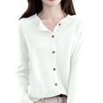 thumbnail image 6 of Resicozy Womens Cropped Cardigan Sweaters Lightweight Crew Neck Button Down Cardigans Open Front Long Sleeve Sweater White XL, 6 of 6