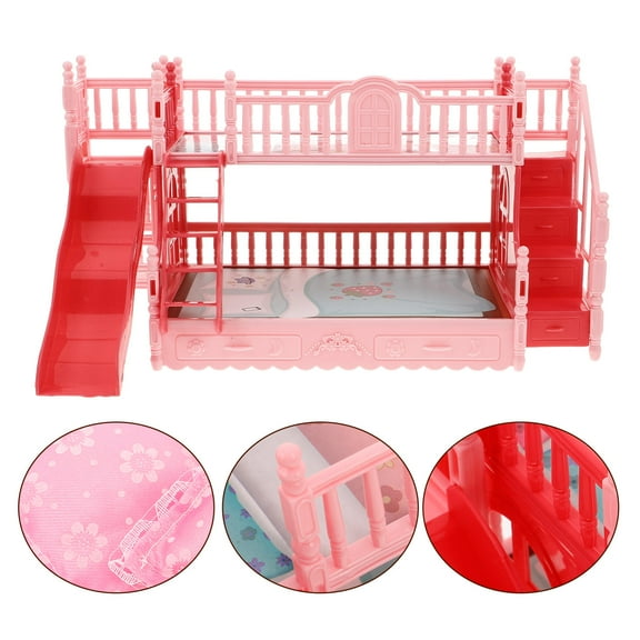 NICEXMAS Dollhouse Accessories Dollhouse Bed Set Pink Plastic 1 Set