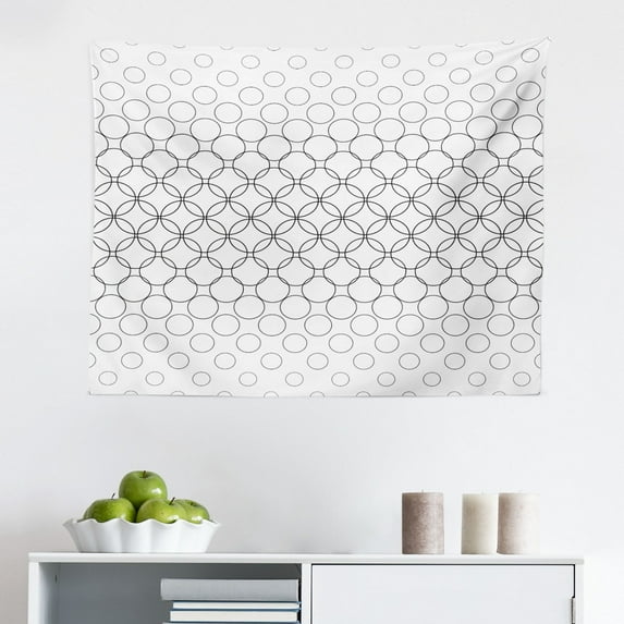 Geometric Circle Tapestry, Spiraling Rotary Circle Turning to Polka Dots Concentric Grid Lines Tile, Fabric Wall Hanging Decor for Bedroom Living Room Dorm, 2 Sizes, Grey White, by Ambesonne