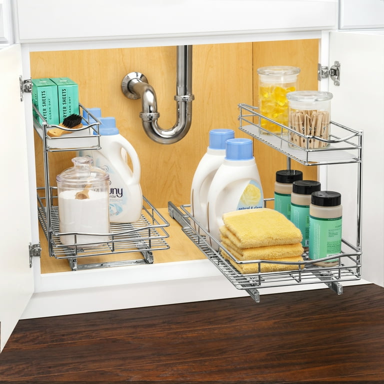 No wasted space! Custom sliding drawer under the bathroom sink