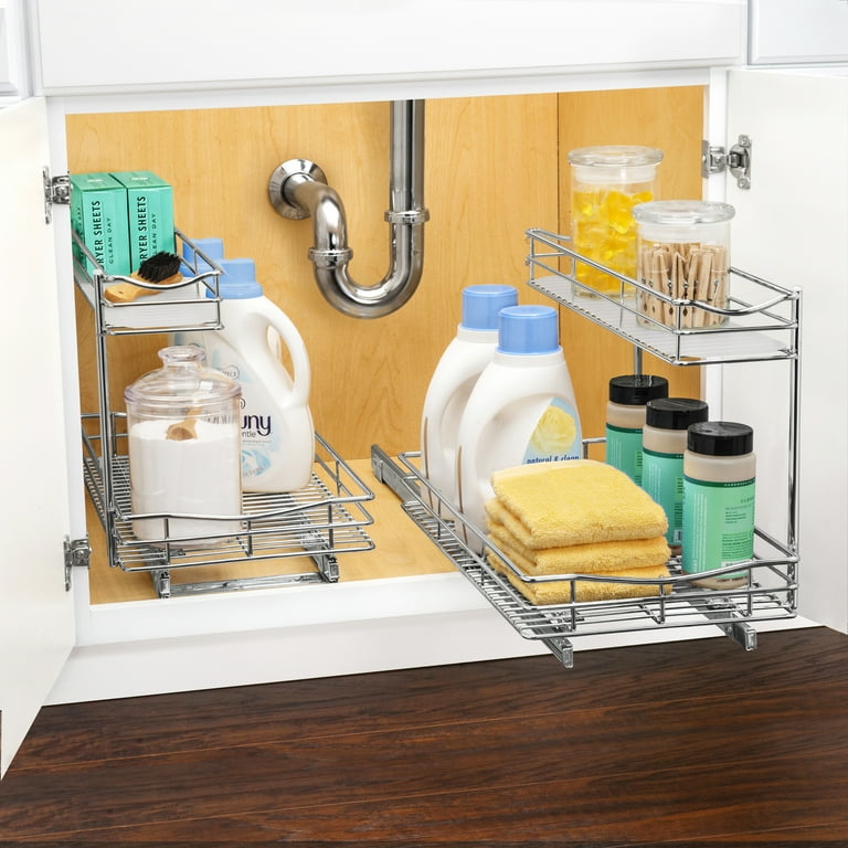 LYNK PROFESSIONAL® Slide Out Under Sink Cabinet Organizer - Pull Out Two  Tier Sliding Shelf - 11.5 in. wide x 21 inch deep - Chrome 