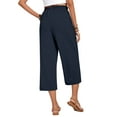 thumbnail image 4 of Tianiyouqing Linen Cropped Pants for Women Stretch High Waist Drawstring Wide Leg Comfy Capri Pants Elastic Lightweight Yoga Flowy Pants with Pockets Navy M, 4 of 8
