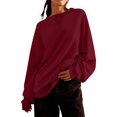 thumbnail image 1 of Sudadera Honeeladyy para mujer, color liso, manga larga, cuello redondo, talla grande, holgada, suave y acogedora, para otoño de 2024, ideal para Año Nuevo y Acción de Gracias (vino, XL), 1 of 5