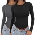 thumbnail image 2 of IMENGL Long Sleeve Shirts for Women Soft d Round Neck Slim Bottom Sweater Clothing Outdoor Wear Sports T-Shirt Casual Women's Basic Tee Long Sleeve Tops,Multicolor, 2 of 7