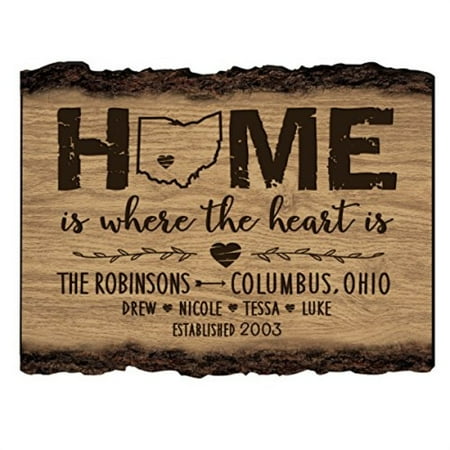 Personalized Bark Wood Sign Home Is Where The Heart Is Family Established With Last Name First Names And Date Established By Li Walmart Com Walmart Com
