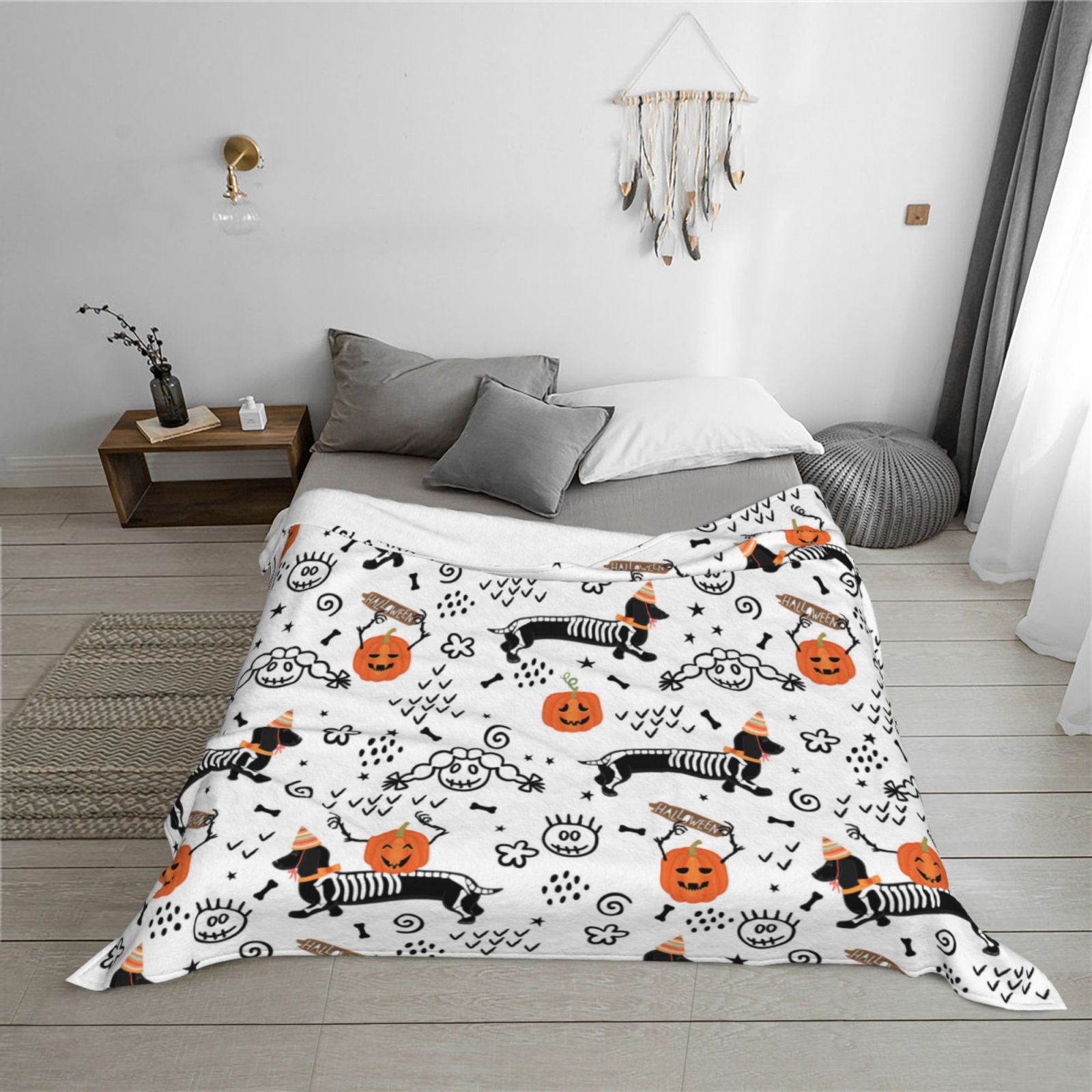 Throw Blanket for Couch - halloween pumpkin dog Soft Comfy Lightweight Cozy Warm Throw Blanket, Fuzzy Plush Flannel Blanket & Throws for Sofa and Bed All Season