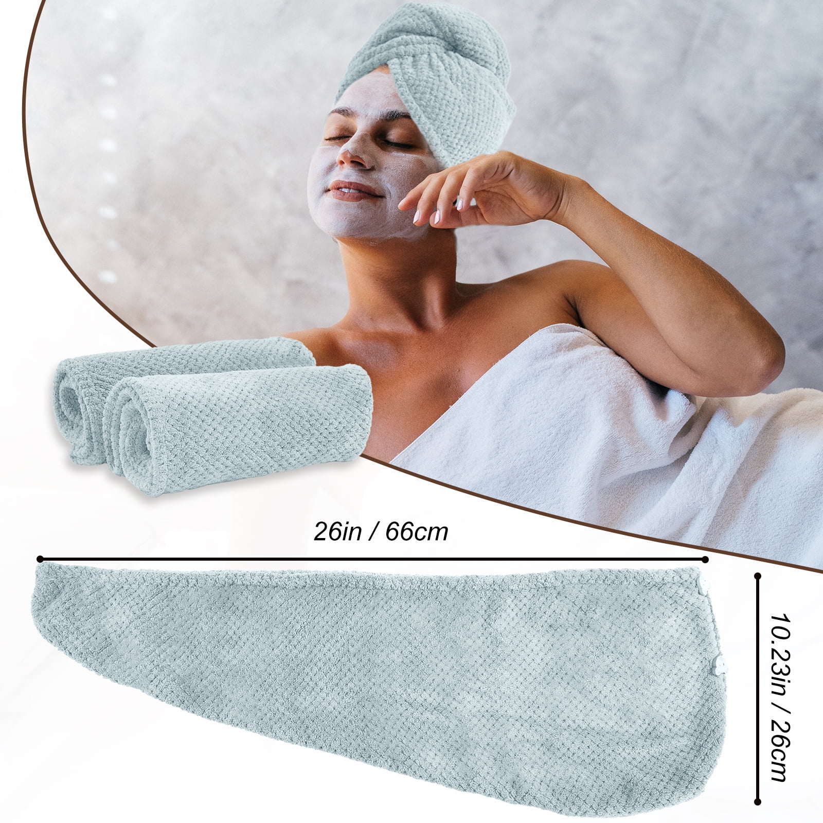 Microfiber Hair Towel for Women 2 PCS Hair Drying Towel Wrap for Wet Hair Head Turbans Bath Hair Cap for Curly Hair with Button Blue Walmart