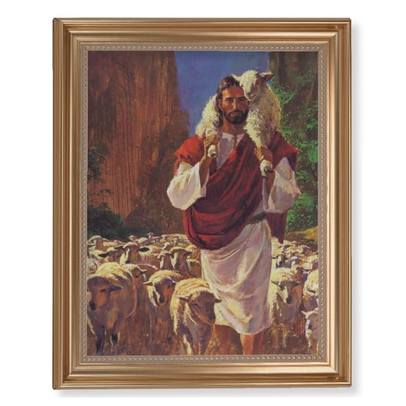 The Good Shepherd Picture Framed Wall Art Decor Extra Large, Classic Gold-Leaf Fluted Frame with Beaded Lip