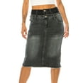 thumbnail image 6 of Be-Girl Women's Stretch Denim Midi Skirt, Raw Hem, Double Button Waistband,Knee Length-79217-BS, 6 of 6