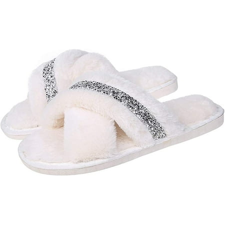 

PIKADINGNIS Women s slippers Plush slippers Winter slippers Open-toed slippers Warm slippers Cross slippers Home slippers