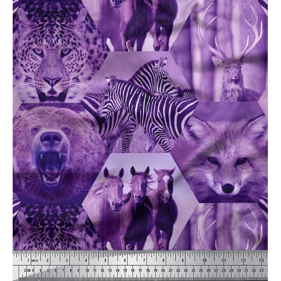 Soimoi Silk Fabric Wild Animals Patchwork Print Fabric by Yard 42 Inch Wide