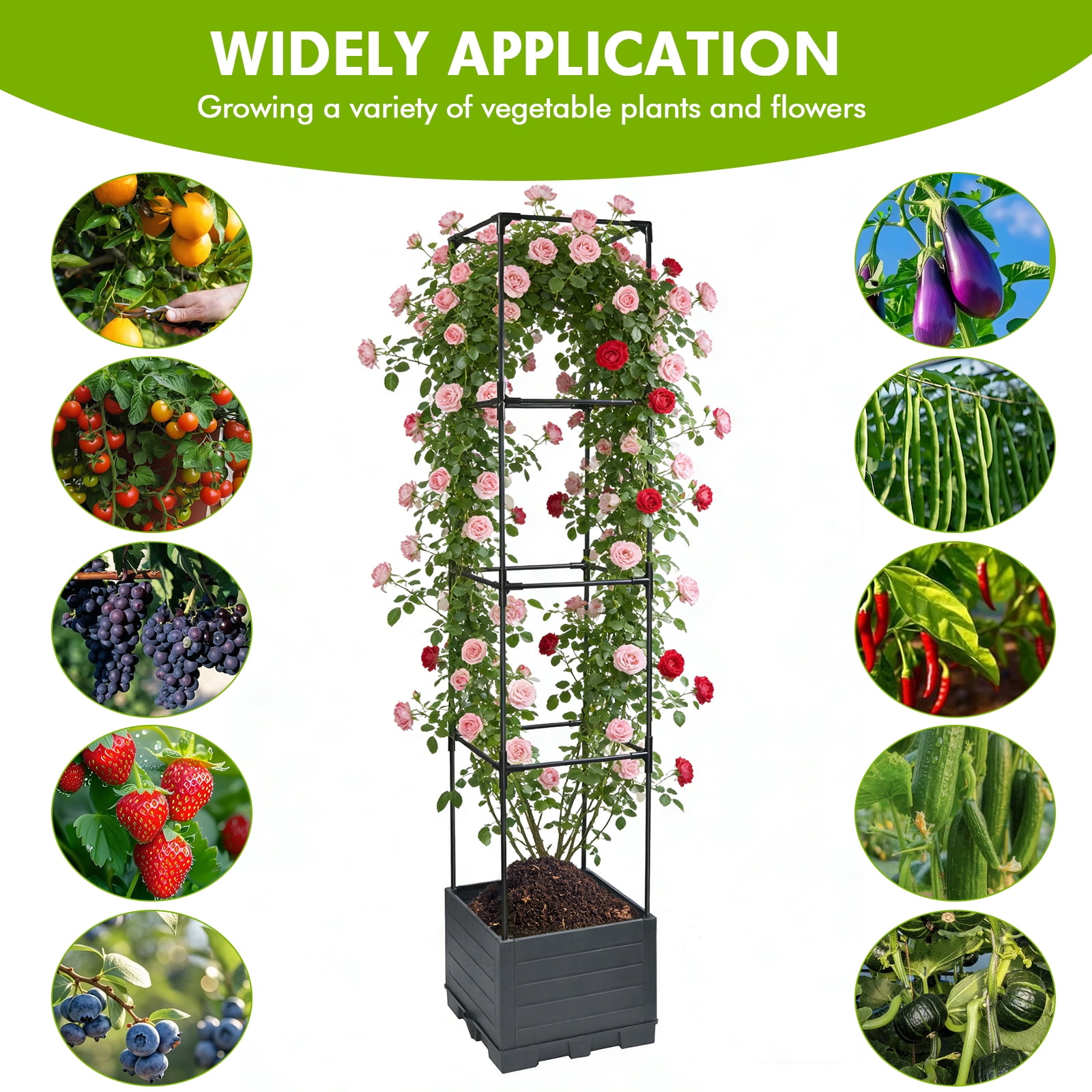 ROMUCHE 56” Tomato Planter with Trellis, Raised Garden Bed Planter Box with Trellis, Square Self Watering Tomato Cage for Climbing Plants Vegetables Vine Flowers Outdoor & Indoor