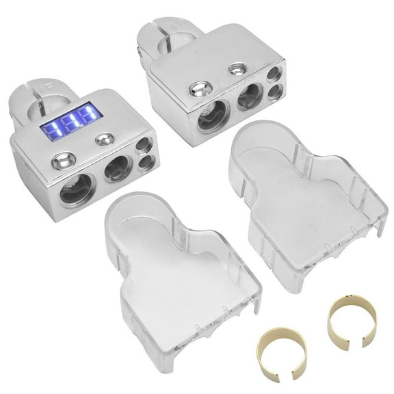 Car Battery Terminal Connectors Kit, Motor Battery Terminal Connectors with Digital Voltmeter Display Stardand 0/4/8/10 AWG Gauge for Car Auto Marine Boat Motorhome(Silver)