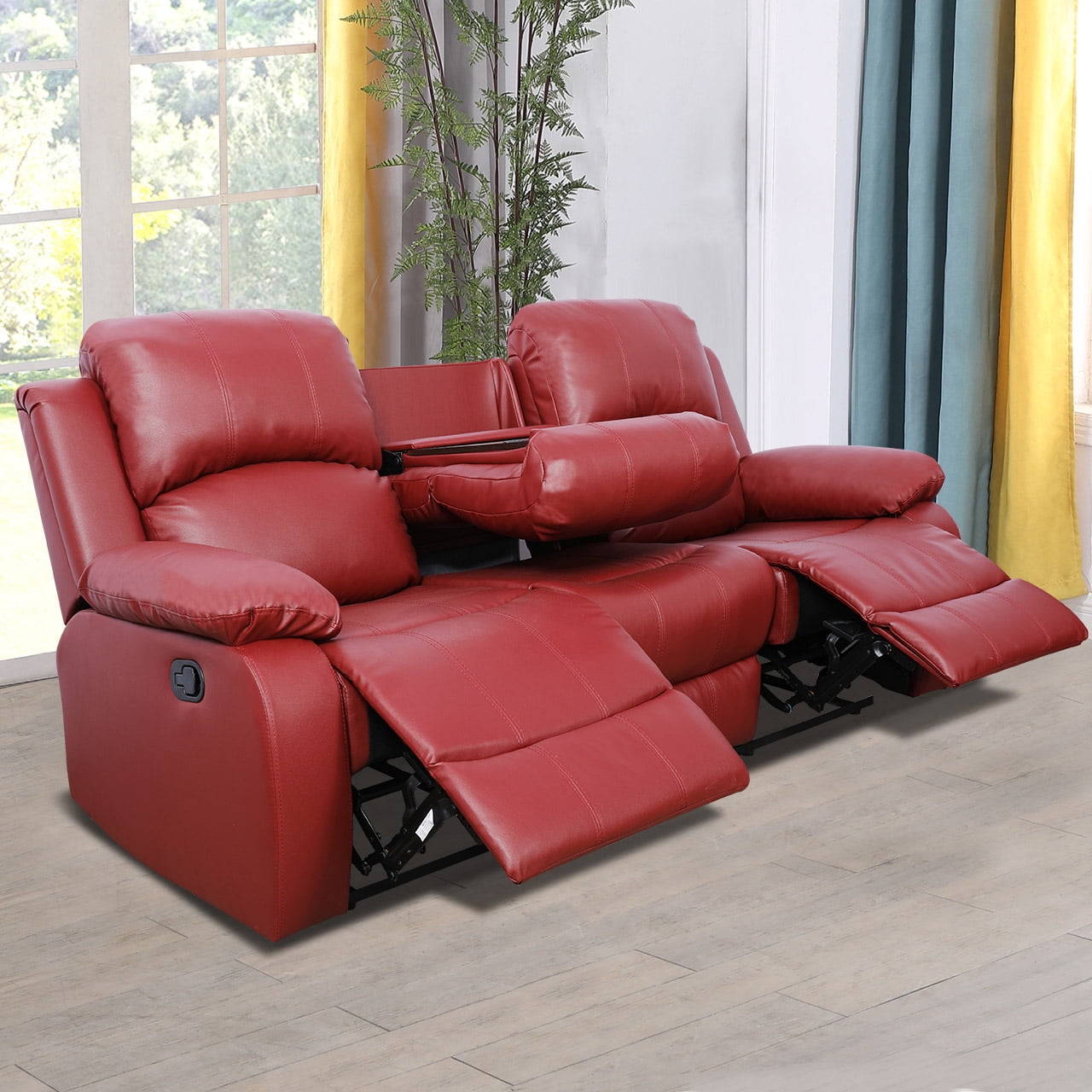 MAYEERTY 73" Modern Semi PU PVC Loveseat - Business Function Sofa for Living Room, Red
