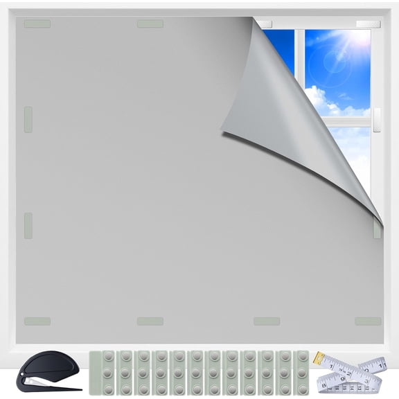 Magnetic Blackout Window Cover for Bedroom, Portable Temporary No Drill Blackout Curtains, Removable Window Blinds for Nursery, RV, Media Room, 420D Oxford Fabric, 39x57 Inch, Silver Gray