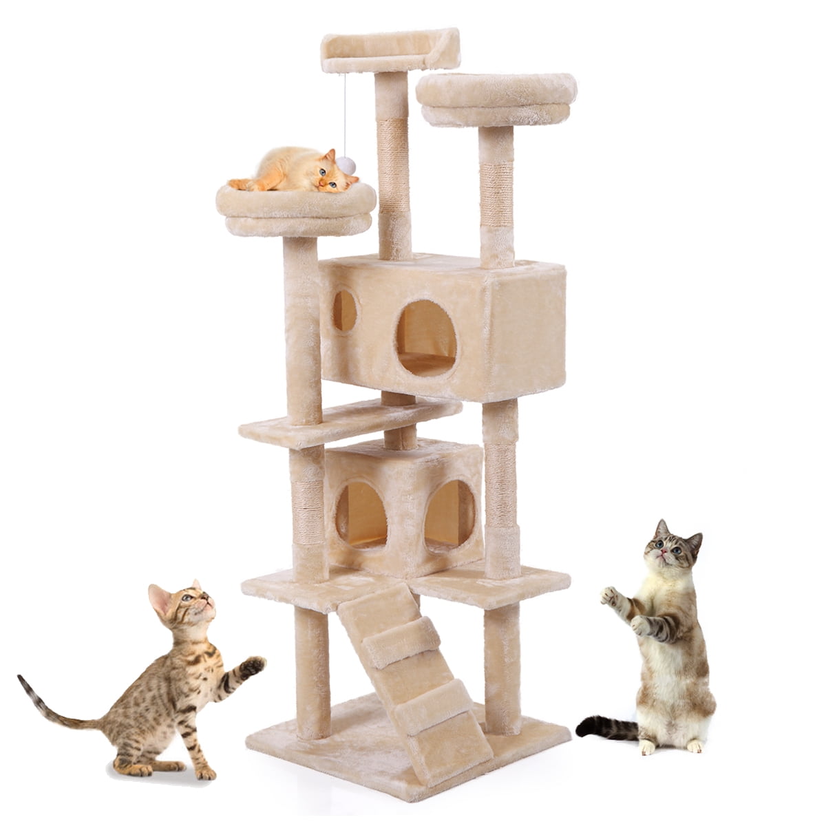 Lowestbest 35" Cat Tree & Condo Scratching, Kitten Tower with Scratching Post and Ladder Condo Play House, Beige Lowestbest 35" Cat Tree & Condo Scratching, Kitten Tower with Scratching Post and Ladder Condo Play House, Beige