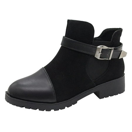

XINSHIDE Women Ankle Boots Fashion Women Square Heel Buckle Strap Solid Short Booties Round Toe Shoes Fashion Shoes