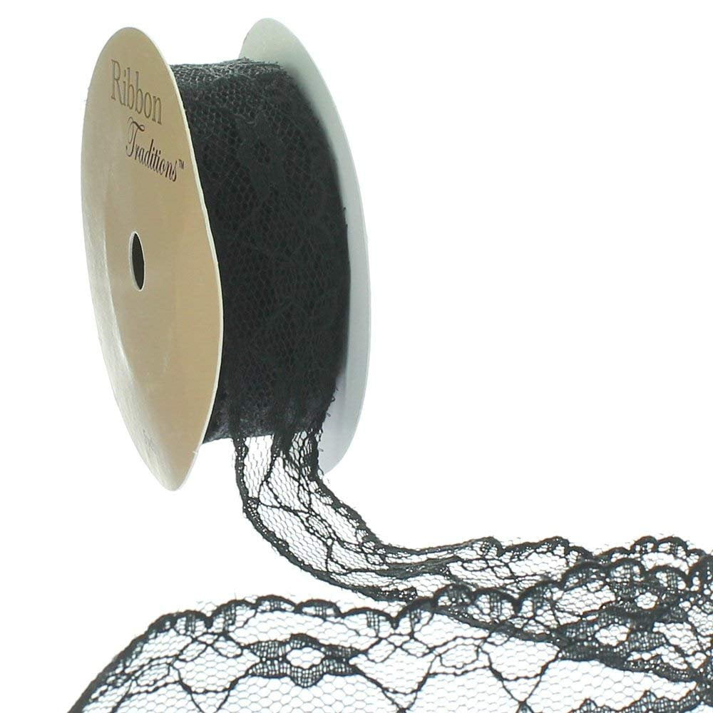 1' Vintage Scalloped Edge Lace Ribbon Trim Black 25 yards
