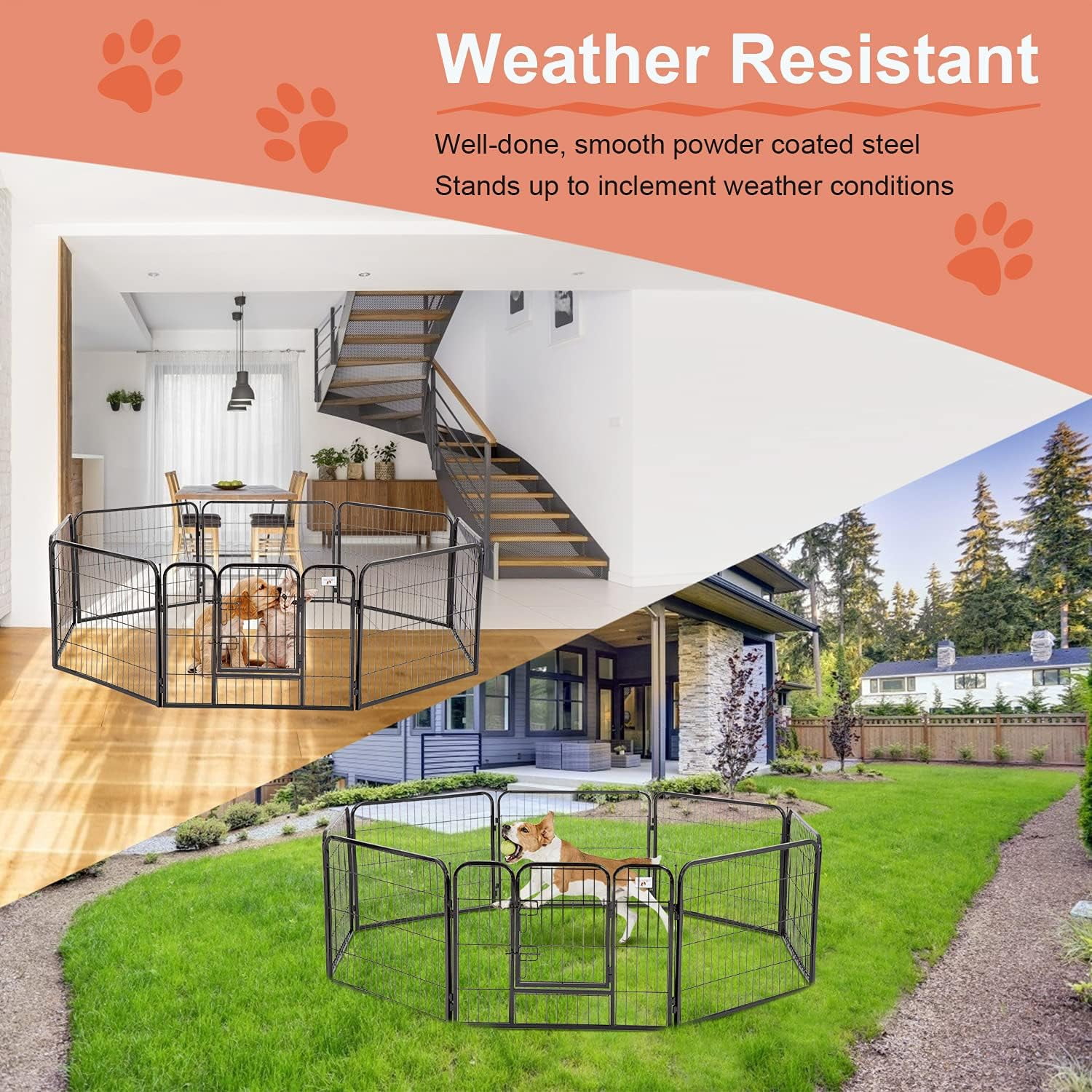 XF XINFENG Dog Fence Pet Gate Dog Kennel 40" Dog Playpen Puppy Playpen 8 Panels with Door Heavy Duty Portable Metal Dog Pen Exercise Pen Dog Gate for Pet Animals Indoor Outdoor