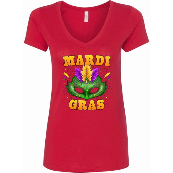 Inktastic Mardi Gras with Green Masquerade Mask Women's V-Neck T-Shirt