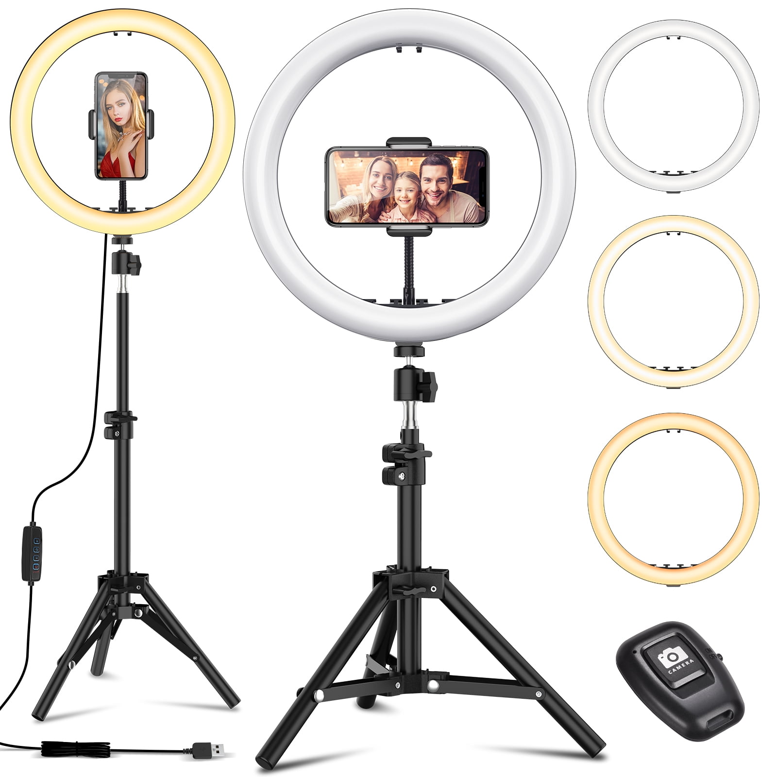 Dimmable LED Studio Camera Ring Light With Tripods Selfie Stick Ring Table Light 