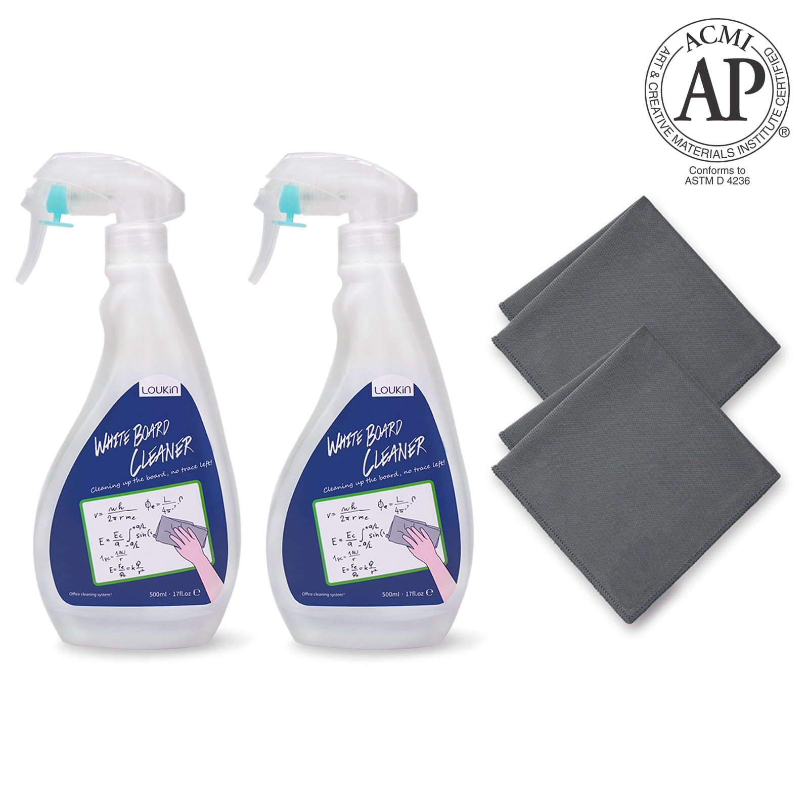 LOUKIN NonToxic Dry Erase Spray,LowOdor Whiteboard Cleaner with Cloths, 17oz(2Pack)
