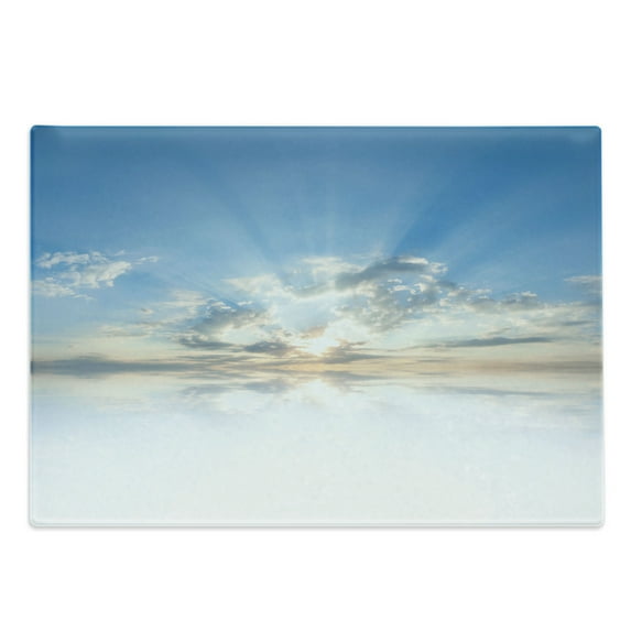 Clouds Cutting Board, Vivid Air with Clouds Meteoric Reflection Atmosphere Photo Print, Decorative Tempered Glass Cutting and Serving Board, Large Size, Pale Blue White, by Ambesonne