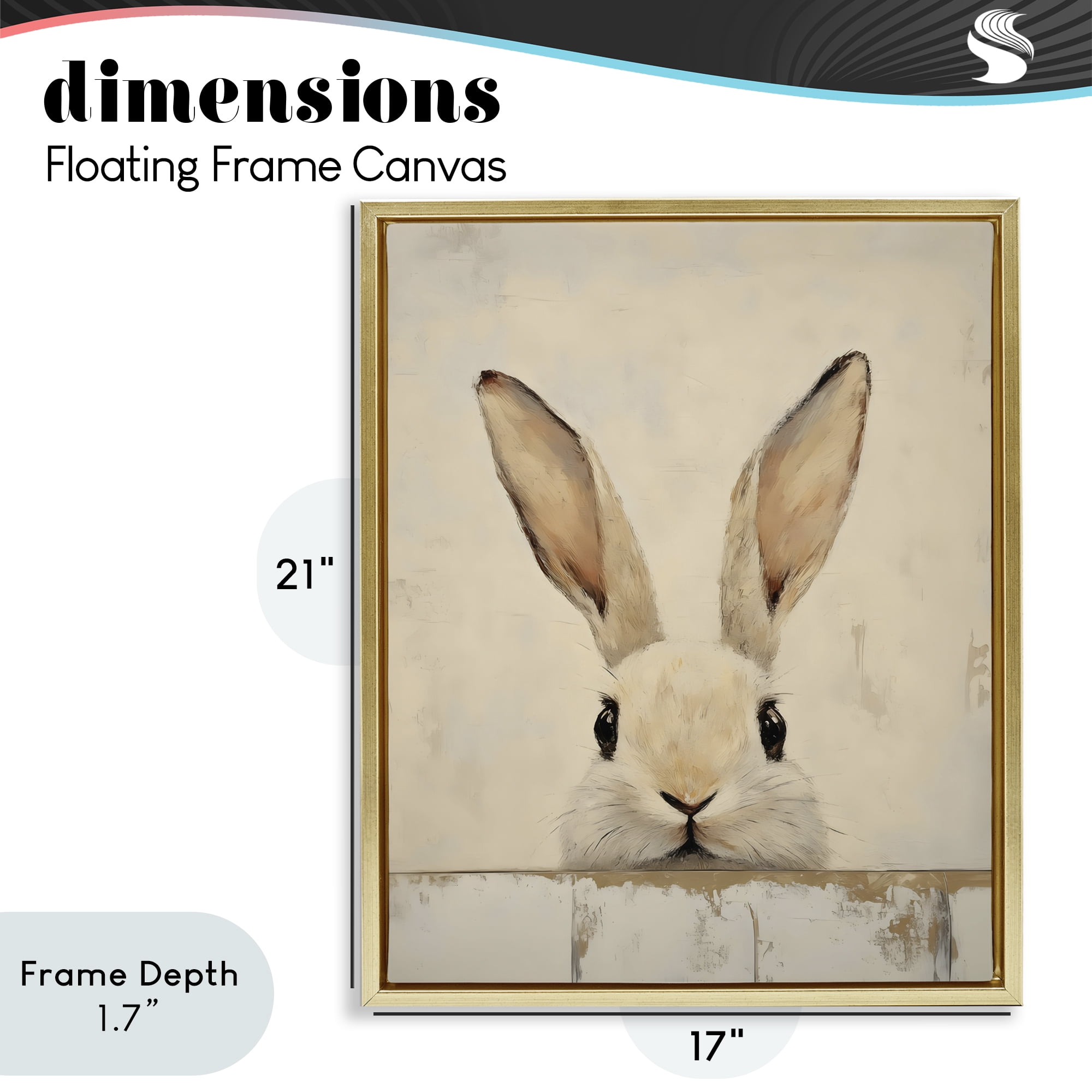 Stupell Industries Peeking Bunny in Soft Neutrals Gold Framed Floater Canvas Wall Art, design by LSR Design Studio