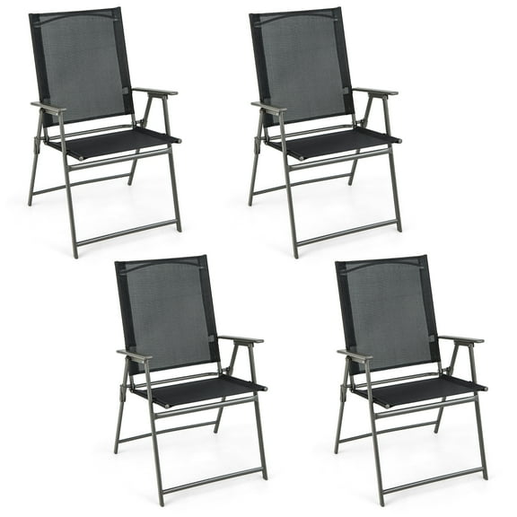 Costway 4pcs Patio Folding Portable Dining Chairs Metal Frame Armrests Garden Black