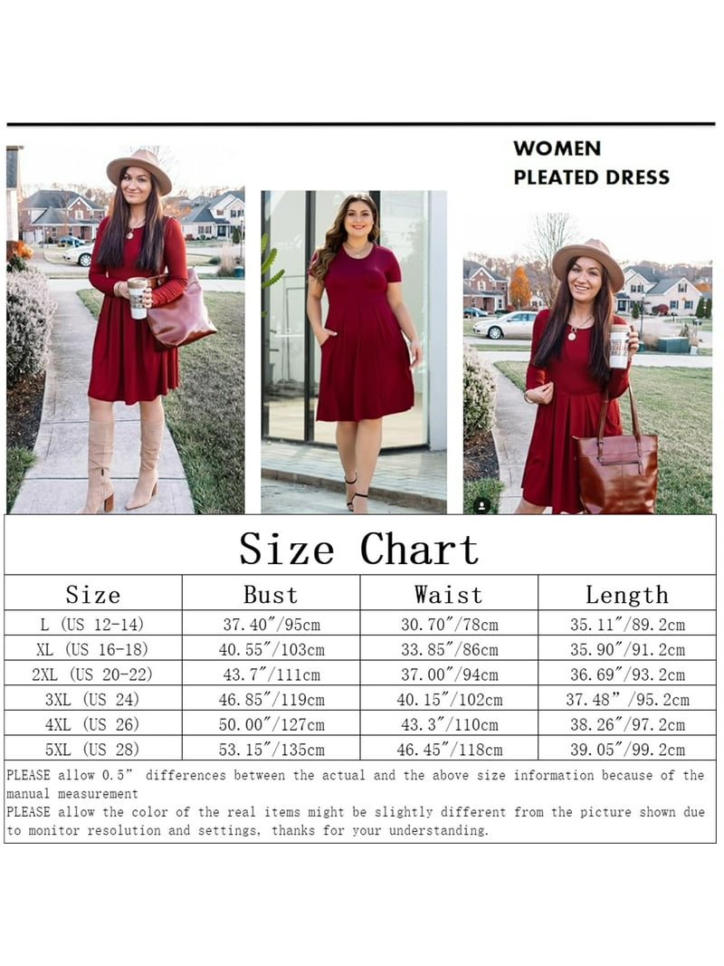 Aiyino Plus Size Dresses for Curvy Women Long Sleeve Casual Pleated Swing  Dresses with Pockets - Walmart.com