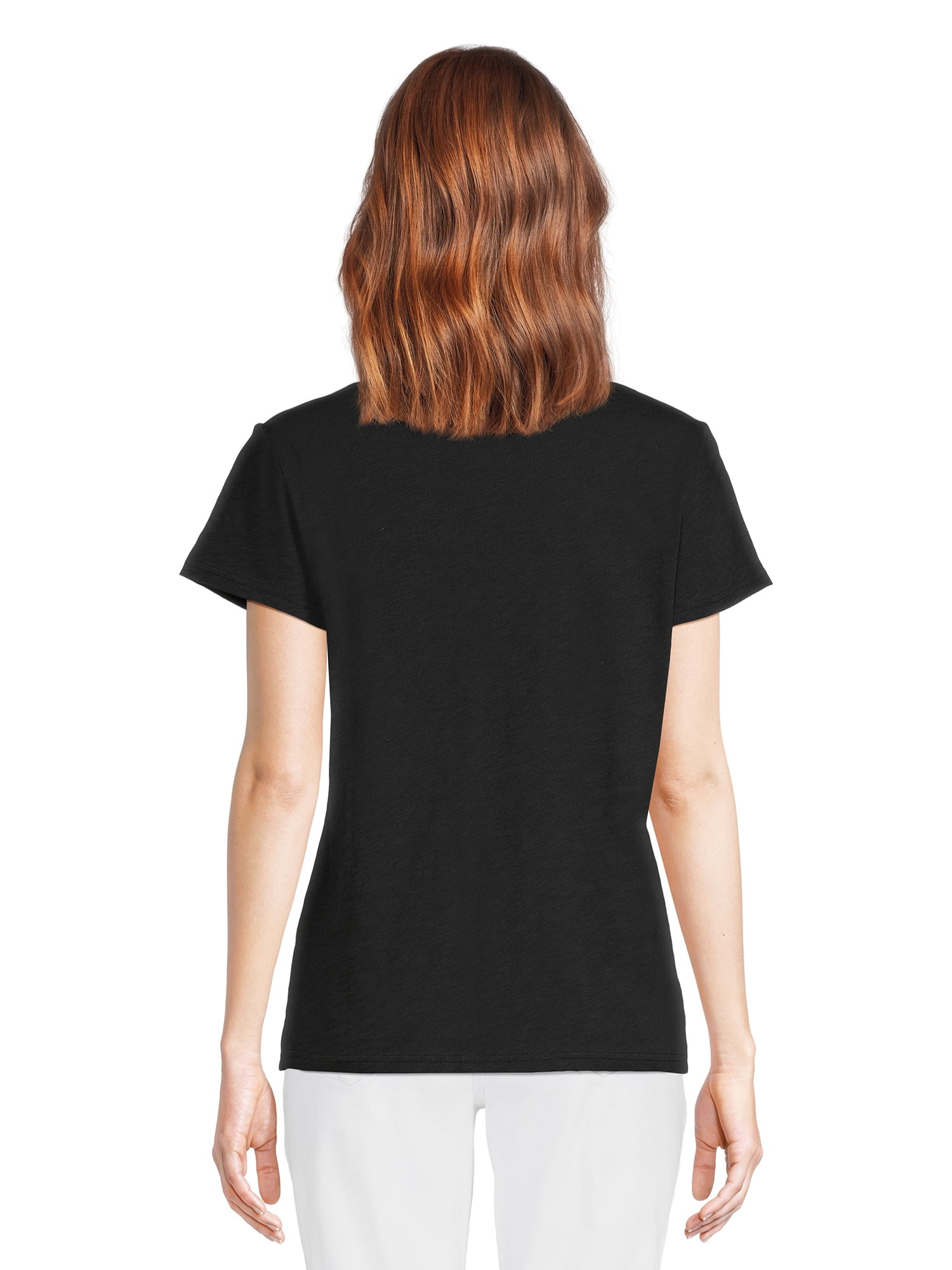 RealSize Women's Shirred V-Neck Tee with Short Sleeves, Sizes XS-3XL