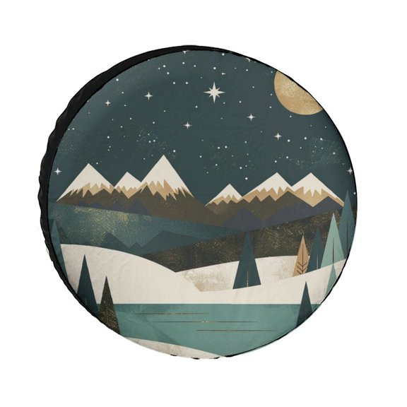 Camping Spare Tire Cover Abstract Mountains Lake Landscape Protectors Weatherproof Dust-Proof Watercolor Nature Landscape Tire Cover for Camper Truck Travel Trailer 12 In