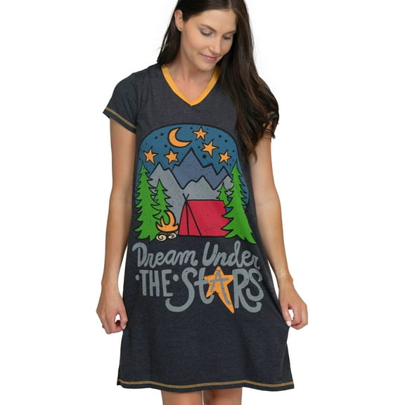 LazyOne Women's Nightgown, Funny V-Neck Sleep Shirt for Women (Dream Under The Stars, L/XL)