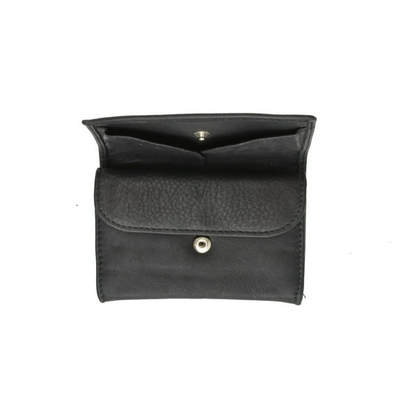 Genuine Leather Ladies Black Change Coin Purse with Snap Closure for Women