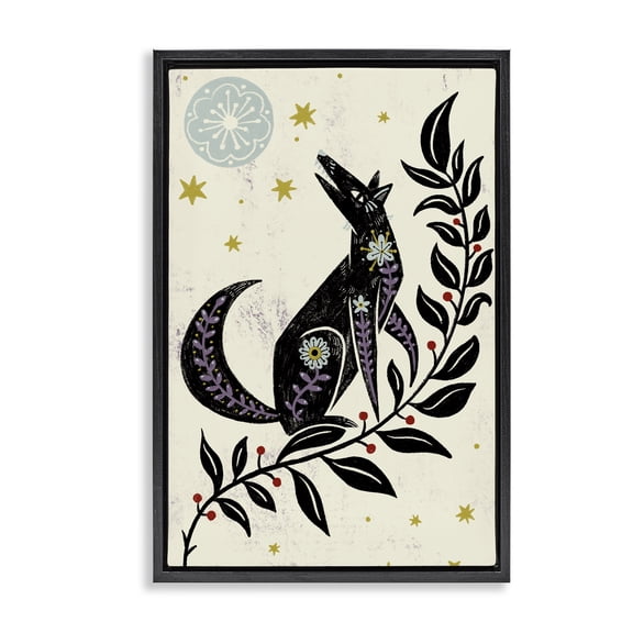 Stupell Industries Bohemian Howling Winter Wolf Black Floating Frame Canvas Art, 17 x 25, by Hannah Moren