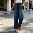 thumbnail image 2 of Hurxie Pull On Womens Jeans Baggy Stretchy High Waisted Denim Wide Leg Trouser Pants Trendy Front Seam Loose Jean Dark Blue,XL, 2 of 7
