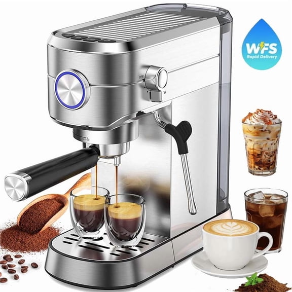 Auseo 20 Bar Espresso Coffee Maker with Milk Frother Steam Wand, 40oz Removable Water Tank, Espresso/Cappuccino/Latte/Mocha for Home, Stainless Steel
