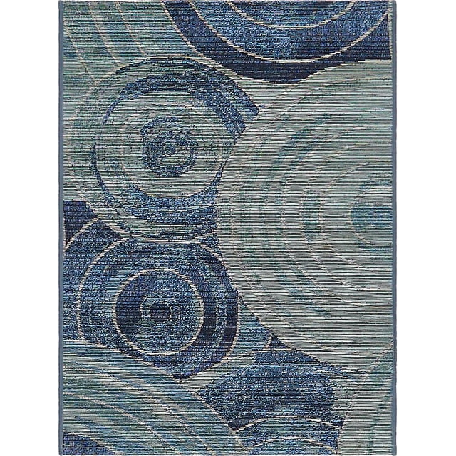 Unique Loom Modern Collection Abstract Circles Transitional Indoor and Outdoor Flatweave Area Rug, 2 Feet 2 Inch x 3 Feet, Light Blue/Navy Blue